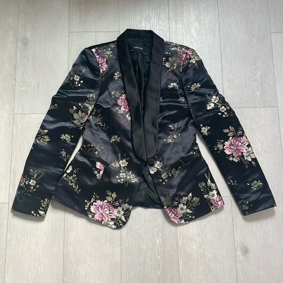 Zara Jacquard Floral Suit Jacket Sz Small - Picture 1 of 4